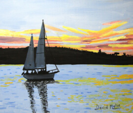 SAILBOAT WITH PASSENGERS AT SUNSET